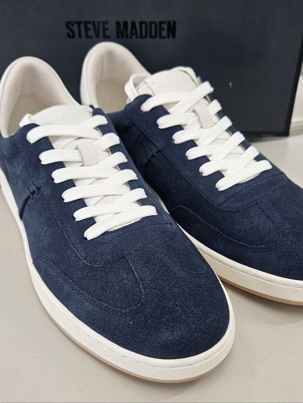 Steve Madden Dacono Navy Suede Low-Top Sneakers with White Laces